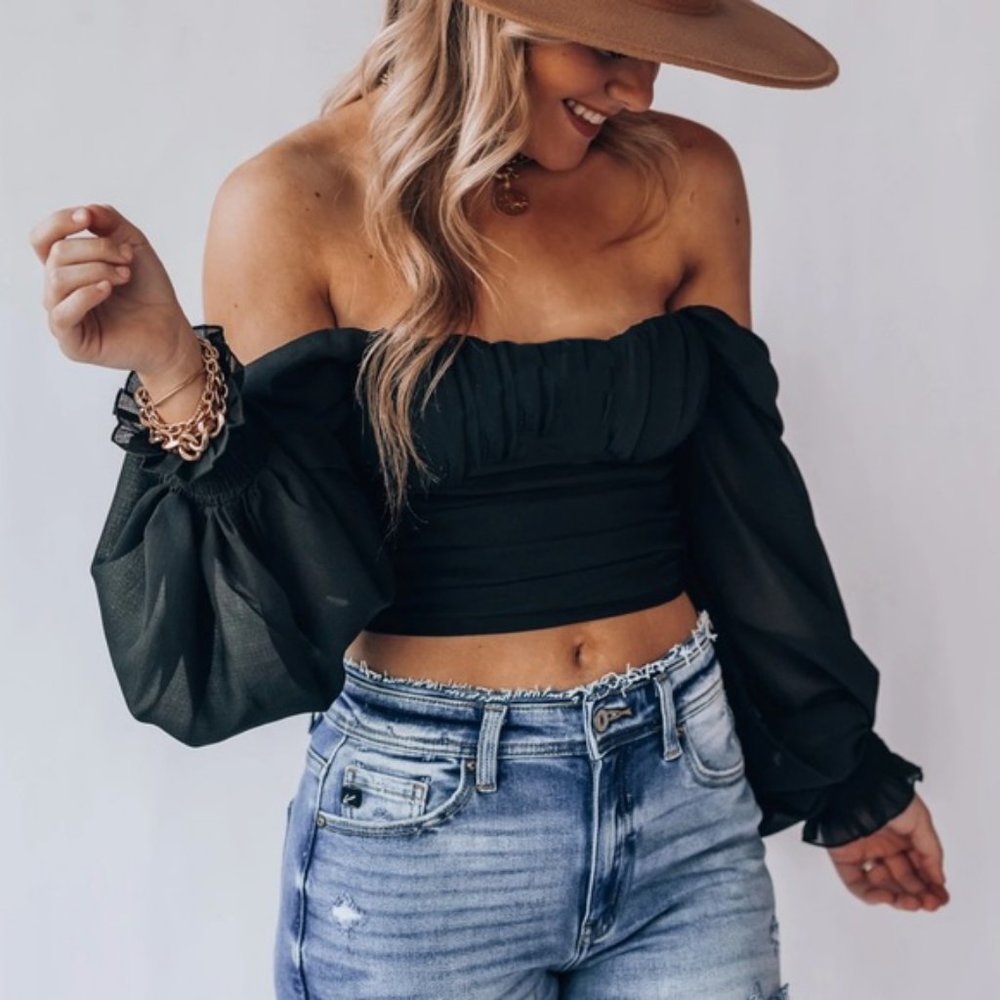 Black Off Shoulder Bardot Top